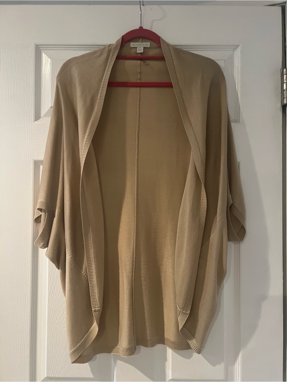 New York & Company Beige Open-Front Draped Knit Cardigan